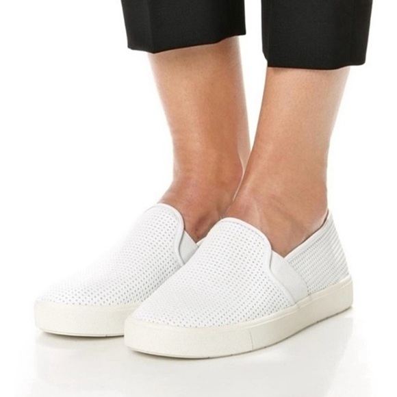 NWOB Vince Blair Perforated White Leather Slip-On Sneakers Size 9.5M